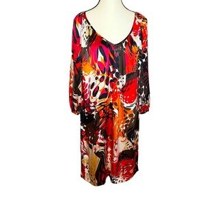 Citrine Collection 100% Silk Shift Dress Abstract Print V-Neck Woman’s Size S